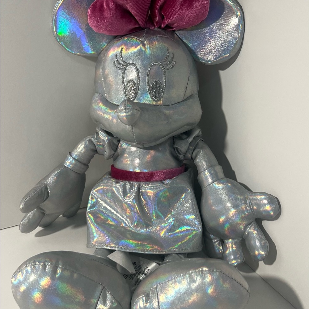 Disney Minnie Mouse 100th Anniversary Silver and Pink Shiny Silky Plush. - Picture 2 of 7